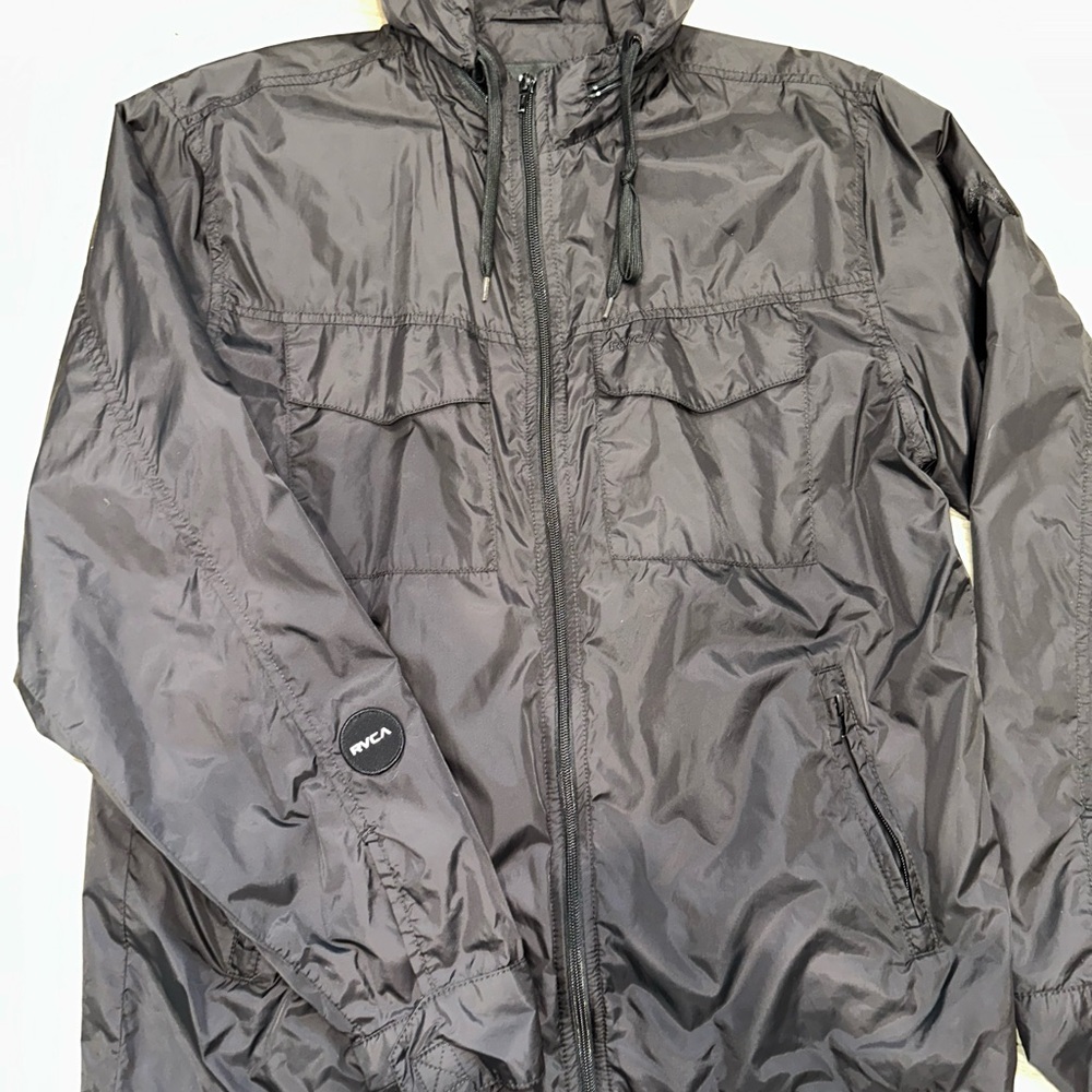 RVCA Men's Medium Black Hooded Windbreaker Jacket